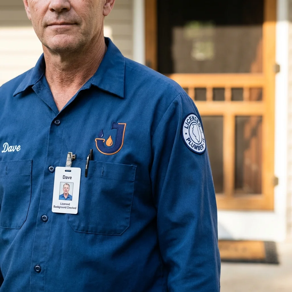 Licensed plumber showing ID badge in Fairborn, OH