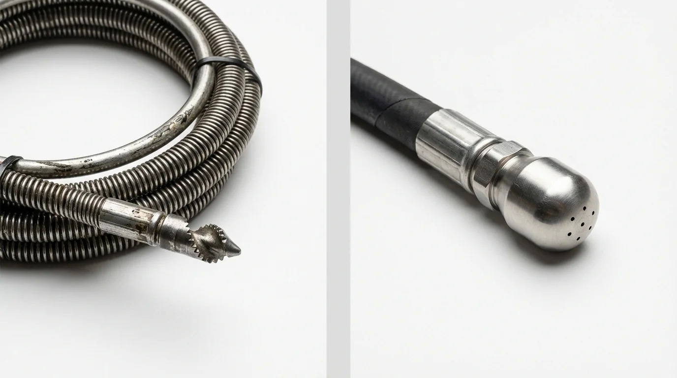 Drain snake cable and hydro jetting nozzle used for drain cleaning in Fairborn, OH