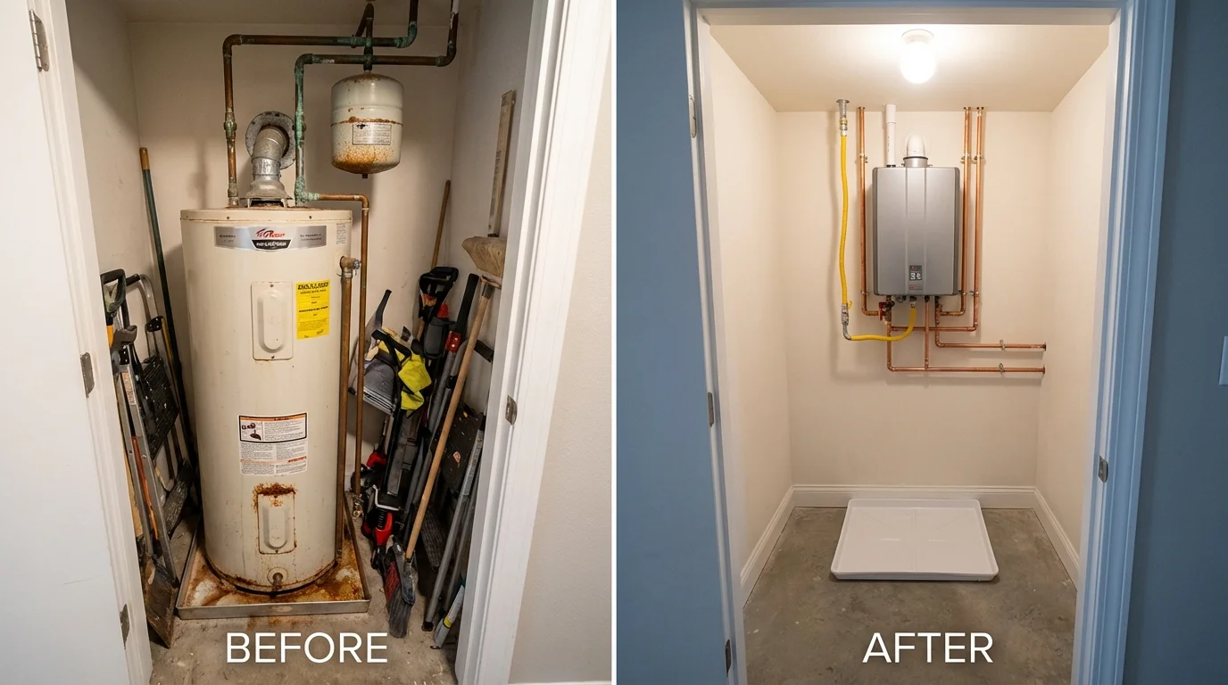 Tank water heater versus wall-mounted tankless unit comparison for Fairborn, OH homeowners