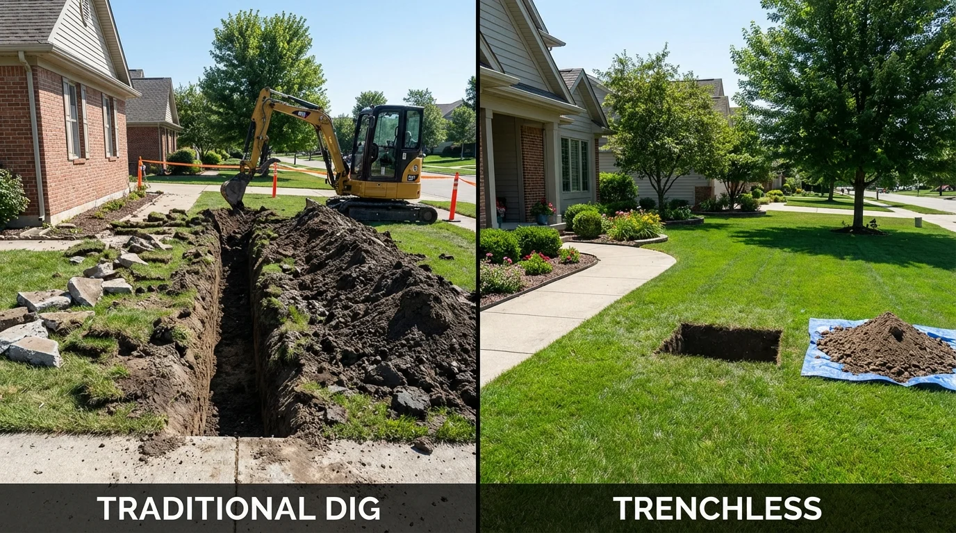 Trenchless sewer repair with minimal yard damage versus traditional excavation in Fairborn, OH